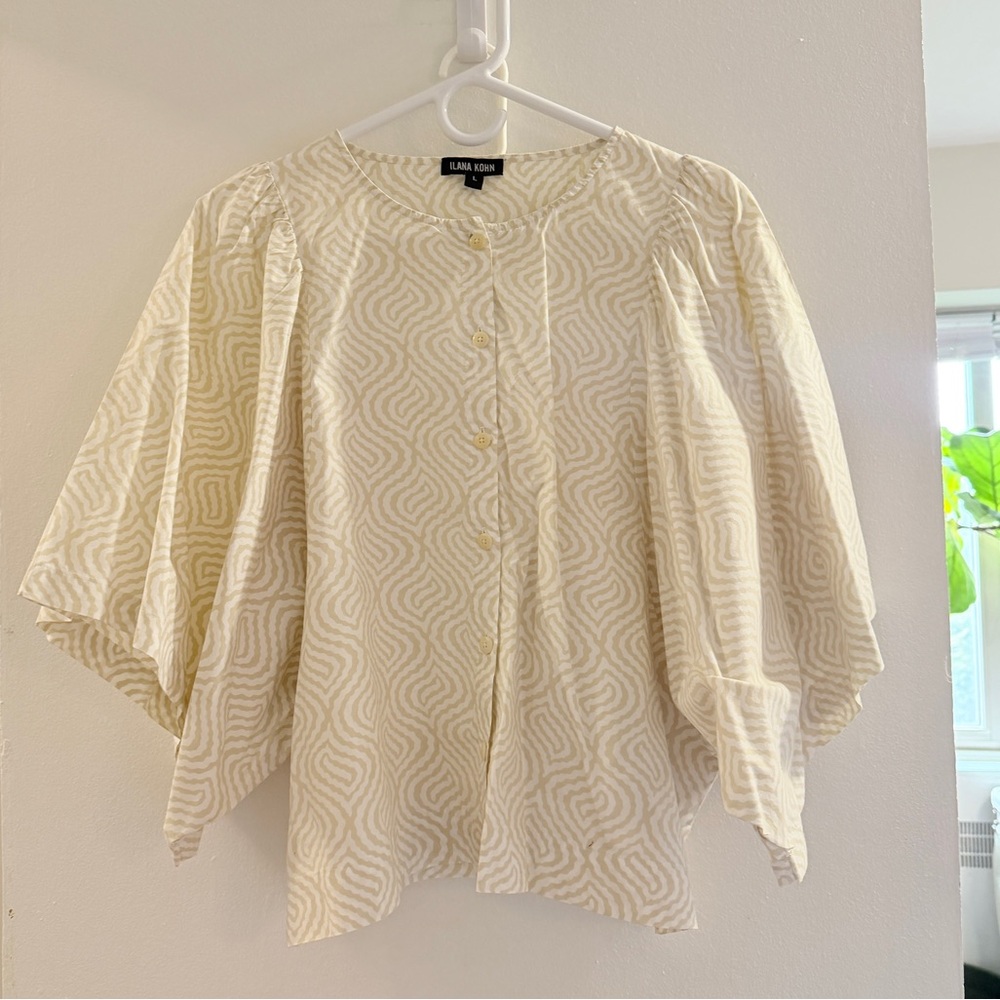 Ilana Kohn Cream Wave-Print Button Front Blouse